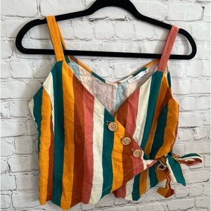 Lush Striped Wrap Crop Top